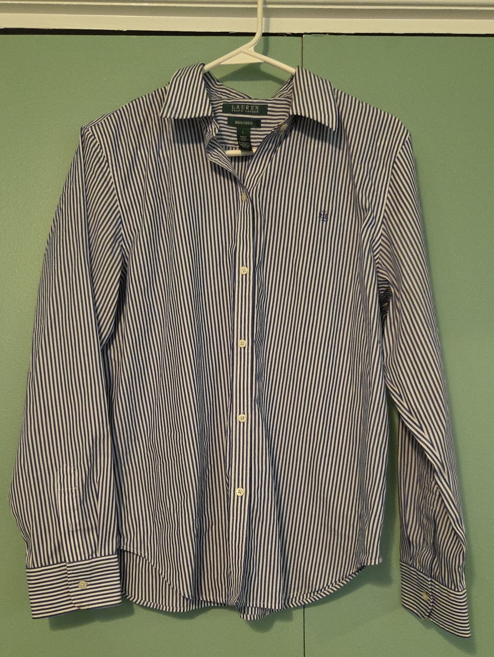 Lauren Ralph Lauren Blue and White Striped Cotton Dress Shirt Size Large
